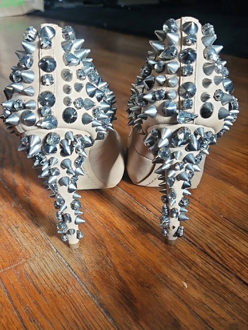 Sam Edelman Nude Pointed-Toe Pumps with Silver Stud Accents - Picture 3 of 3